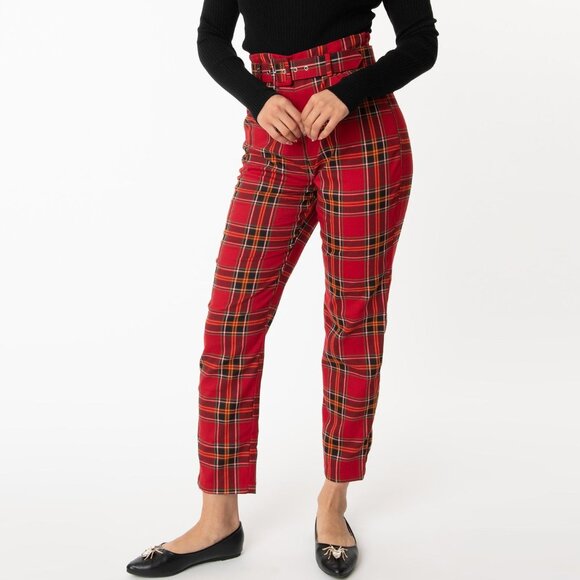 Collectif High-Waist Belted Plaid Pant - Picture 6 of 6